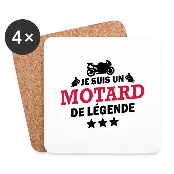 je suis un motard de légende / cadeau humour moto - Dessous de verre (lot de 4) - blanc - Devant