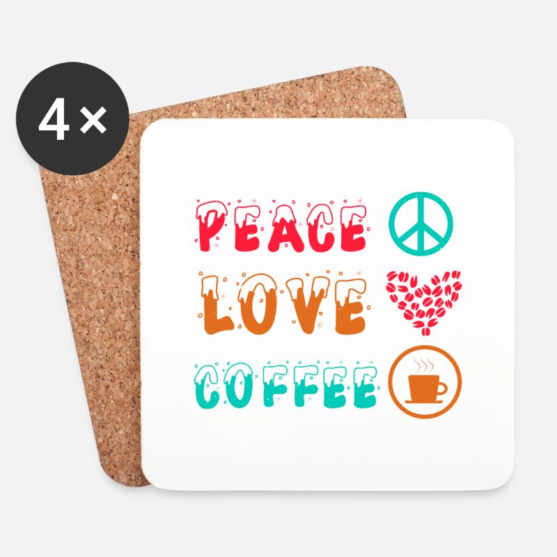FRIEDEN LIEBE KAFFEE - Untersetzer (4er-Set) - Weiß