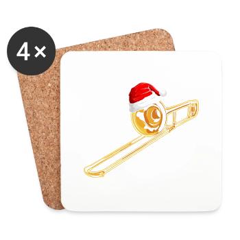 Trombone Instrument With Santa Hat, Christmas - Untersetzer (4er-Set) - Weiß - Vorne