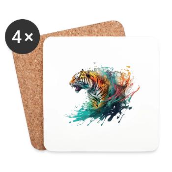 Tiger Splash Grunge Colorful Animal Predator Art - Dessous de verre (lot de 4) - blanc - Devant