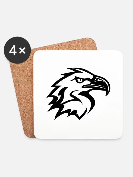 stylized eagle head in profile - Coasters (set of 4) - white