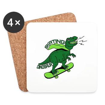 T-Rex Skateboard Dinosaur Skating Skater - Dessous de verre (lot de 4) - blanc - Devant