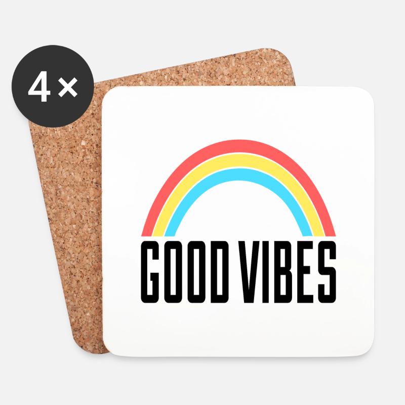 Good Vibes Regenbogen - Untersetzer (4er-Set) - Weiß