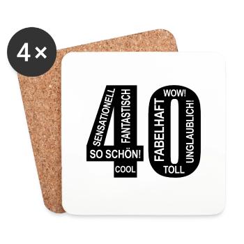 40. Geburtstag Wow Lustiges Motiv Nummer Ziffer 40 - Untersetzer (4er-Set) - Weiß - Vorne