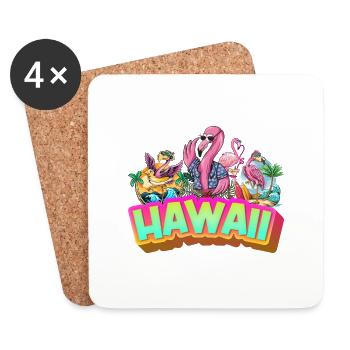 Hawaii Summer Flamingo Palm Tree Beach Ocean Vacation - Dessous de verre (lot de 4) - blanc - Devant