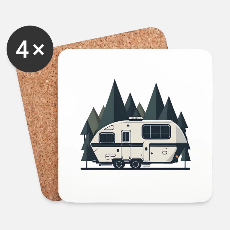 Simple Retro Camper - Coasters (set of 4) - white