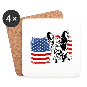 Bouledogue Français Amérique Flag Chiens Wilsigns - Dessous de verre (lot de 4) - blanc - Devant