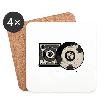 Tourne-disque rétro - Dessous de verre (lot de 4) - blanc - Devant