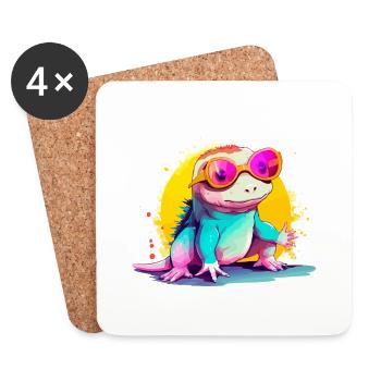 Mino l'axolotl à lunettes - Dessous de verre (lot de 4) - blanc - Devant