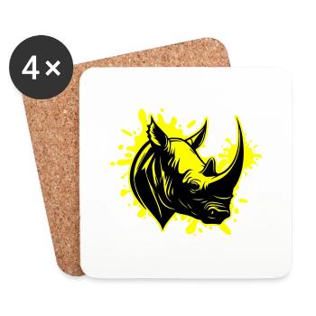 Rhinoceros Animal Head - Coasters (set of 4) - white - Front