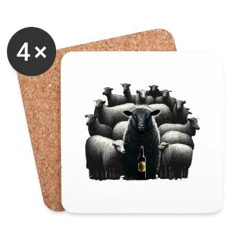 Mouton noir frais avec de la bière - Dessous de verre (lot de 4) - blanc - Devant