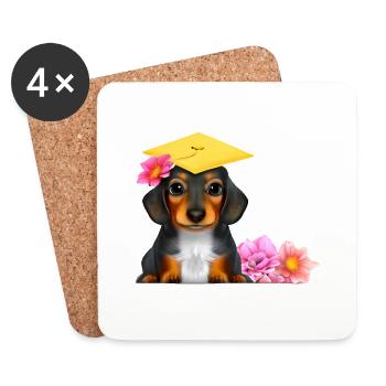 Bachelor Dachshund School Leaving Certificate Studies Dogs - Dessous de verre (lot de 4) - blanc - Devant