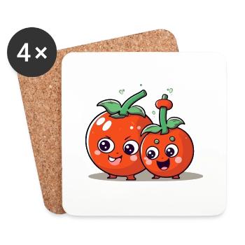 Bak and bik kawaii tomatoes - Coasters (set of 4) - white - Front
