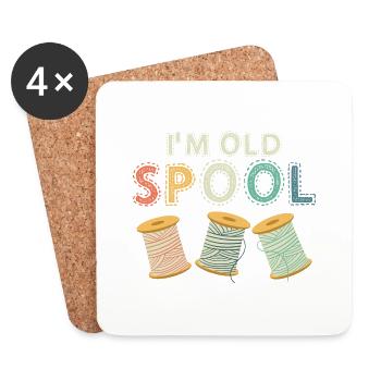 I'm Old Spool Sewing Machine Crafting - Coasters (set of 4) - white - Front