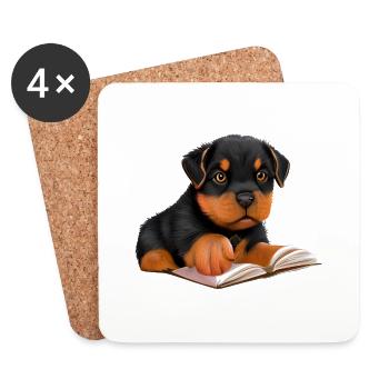 Rottweiler Dog Read Book Dogs Rottweiler Puppy - Coasters (set of 4) - white - Front