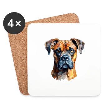 Hunde Porträt Boxer im Polygon Stil - Untersetzer (4er-Set) - Weiß - Vorne
