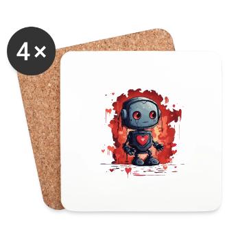 ROBOTS WITH HEART DESIGN - Coasters (set of 4) - white - Front