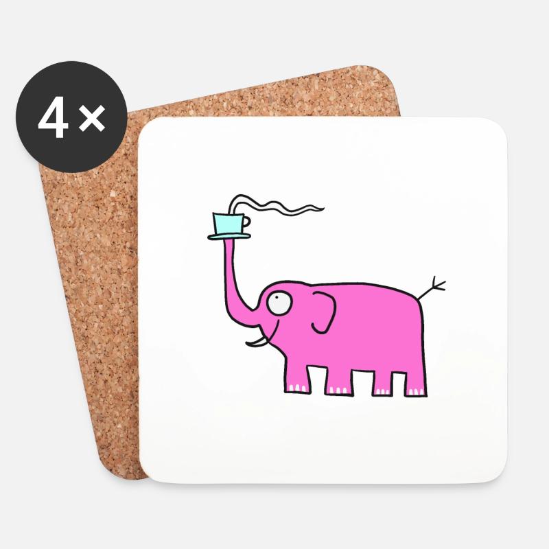 Rosa Elefant mit Kaffee - Untersetzer (4er-Set) - Weiß