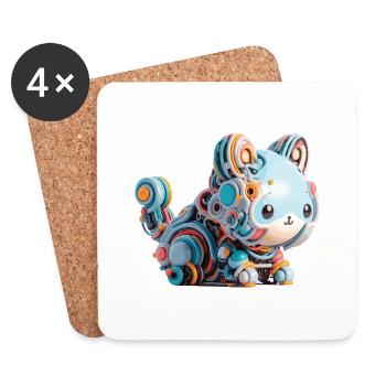 Bunte abstrakte Roboterkatze - Untersetzer (4er-Set) - Weiß - Vorne