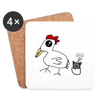 Katze Huhn - Untersetzer (4er-Set) - Weiß - Vorne