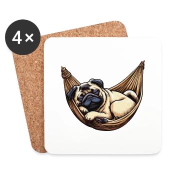 Mops schläft in Hängematte Lustiges Schlaf Mops - Untersetzer (4er-Set) - Weiß - Vorne