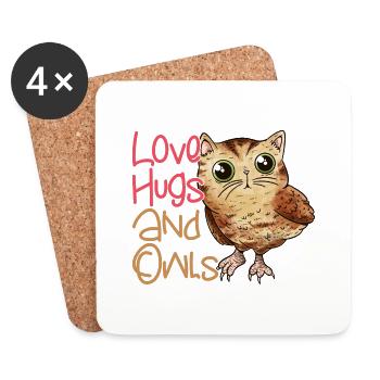 Love, Hugs And Owls Night Owl Nocturnal Bird - Untersetzer (4er-Set) - Weiß - Vorne