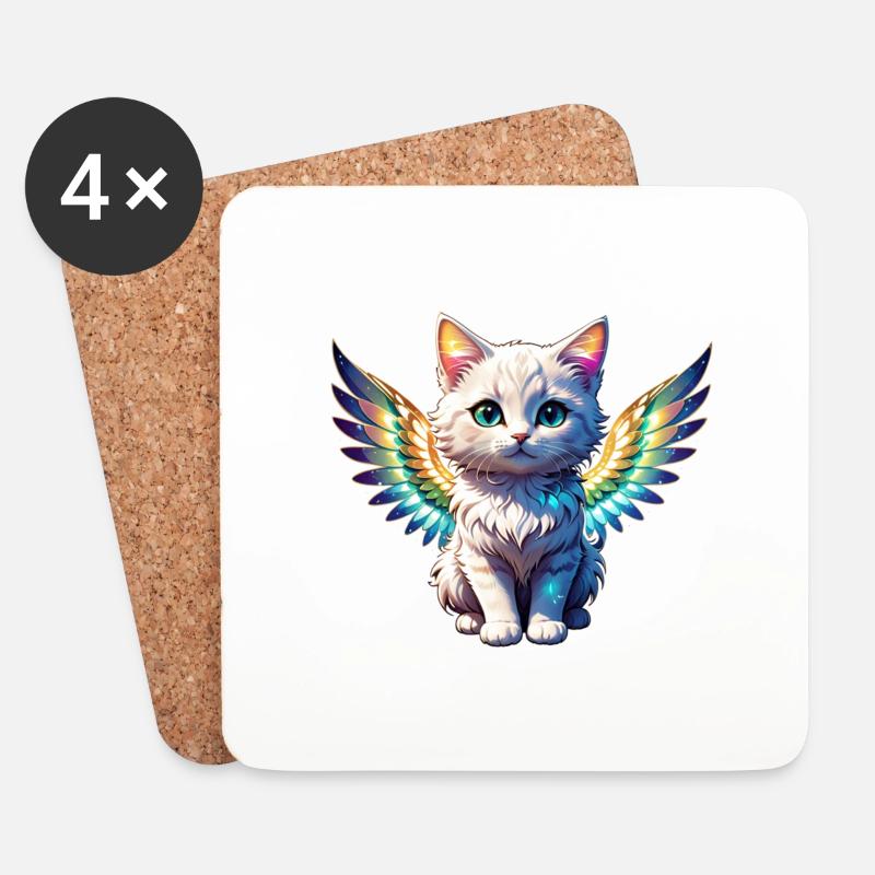 Katze mit Flügeln - Untersetzer (4er-Set) - Weiß