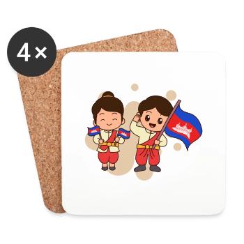 Kambodscha Tempel Khmer Vintage Flagge I Geschenk - Untersetzer (4er-Set) - Weiß - Vorne