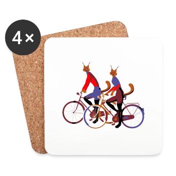 Fahrrad-Katzen - Untersetzer (4er-Set) - Weiß - Vorne