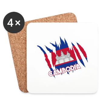 Cambodia Temple Khmer Vintage Flag I Gift - Coasters (set of 4) - white - Front
