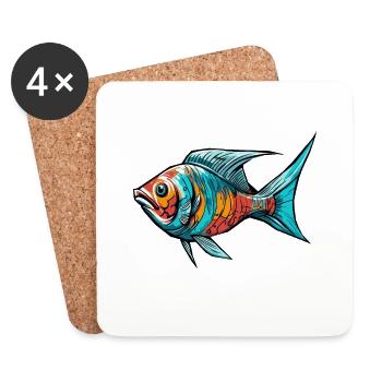 Poisson Graffiti coloré - Dessous de verre (lot de 4) - blanc - Devant