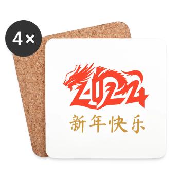 Année du Dragon 2024, Nouvel An chinois, Chine - Dessous de verre (lot de 4) - blanc - Devant