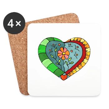 Cœur - Dessous de verre (lot de 4) - blanc - Devant