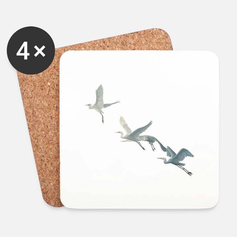 Silberreiher Schwarm Illustration - Untersetzer (4er-Set) - Weiß