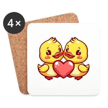 Canard Couple Amour Couple Amoureux - Dessous de verre (lot de 4) - blanc - Devant