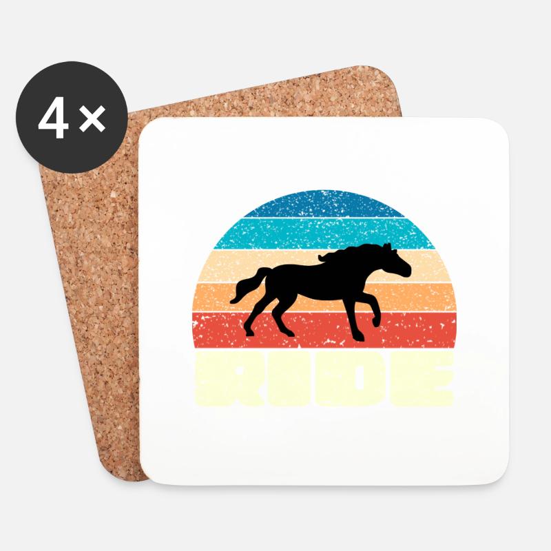 Vintage Sonnenuntergang mit schwarzem Pferd - Untersetzer (4er-Set) - Weiß