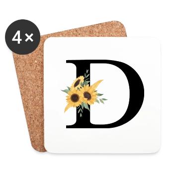 Floral Letter D Sunflower - Coasters (set of 4) - white - Front