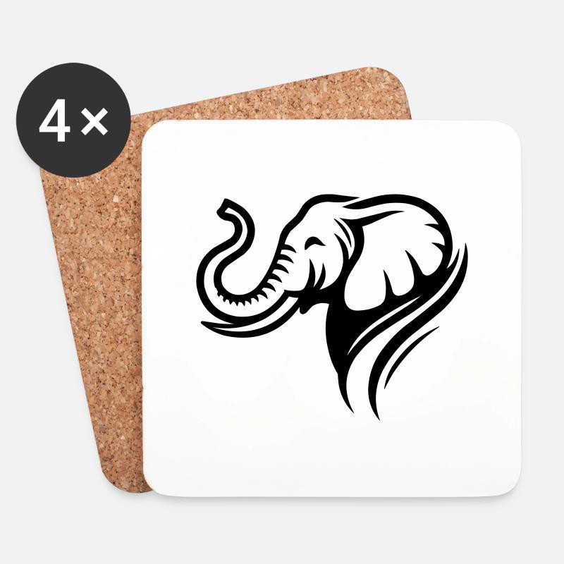 Éléphant - Dessous de verre (lot de 4) - blanc