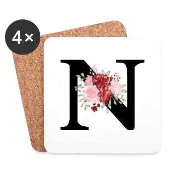 Lettre n floral rouge - Dessous de verre (lot de 4) - blanc - Devant