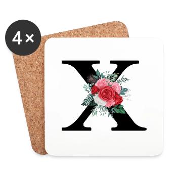 Roter floraler x-Buchstabe - Untersetzer (4er-Set) - Weiß - Vorne