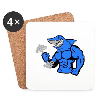 shark hai bodybuilding Hantel 1 - Untersetzer (4er-Set) - Weiß - Vorne