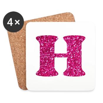 Buchstabe h rosa glitzernd - Untersetzer (4er-Set) - Weiß - Vorne