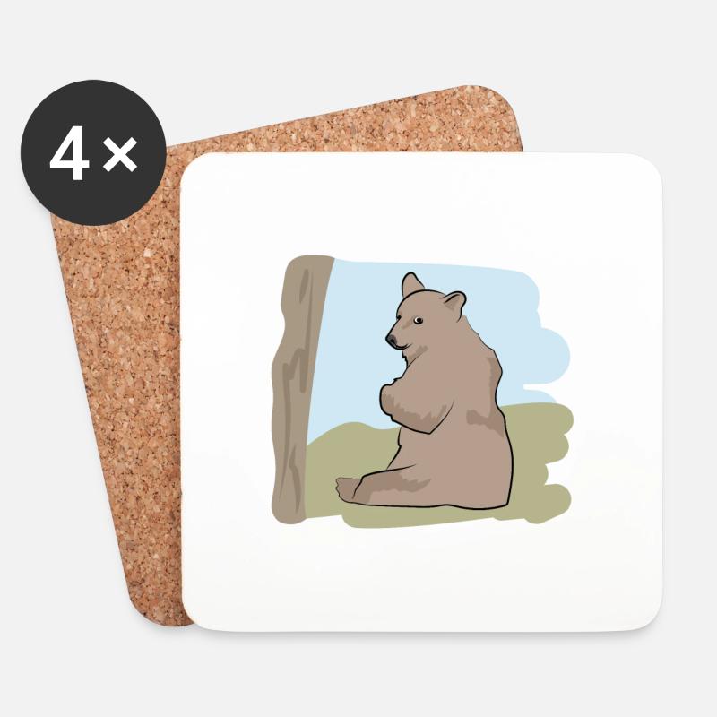Illustriertes Design mit Bär - Untersetzer (4er-Set) - Weiß