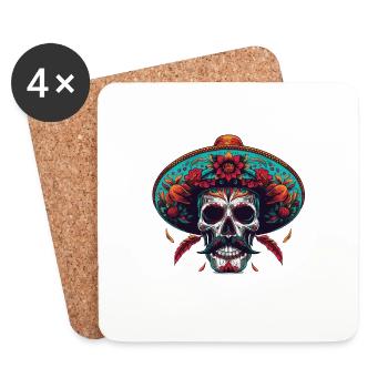 Crâne mexicain - Dessous de verre (lot de 4) - blanc - Devant