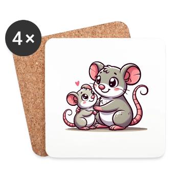 Loving Mouse Parent with Child - Untersetzer (4er-Set) - Weiß - Vorne