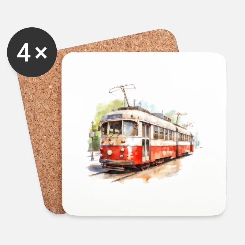 Straßenbahn Retro - Untersetzer (4er-Set) - Weiß