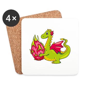 Funny cartoonish dragon with a pitaya fruit - Coasters (set of 4) - white - Front