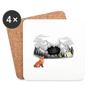 Fuchs Natur Zelt Gebirge Lagerfeuer Berge Natur - Untersetzer (4er-Set) - Weiß - Vorne
