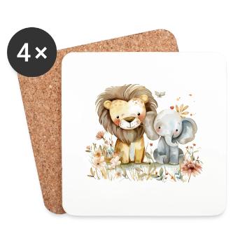Cute Lion And Elephant Friends - Untersetzer (4er-Set) - Weiß - Vorne