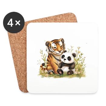 Cute Tiger And Panda Friends - Untersetzer (4er-Set) - Weiß - Vorne
